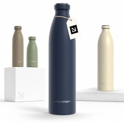 Imagen de Lars NYSØM Botella de Acero Inoxidable aislada 1l Agua 1 litro a Prueba Fugas para Deportes, Bicicleta, Perro, (Midnight Blue, 1000ml)