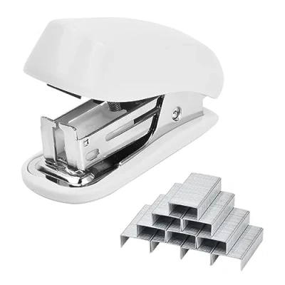 Imagen de Volumoon Grapadora Pequeña, de Oficina, Compatible con Grapas 26/6, Pocket, Manual, Portátil para Escuela, Hogar o Uso Viaje (Blanco)