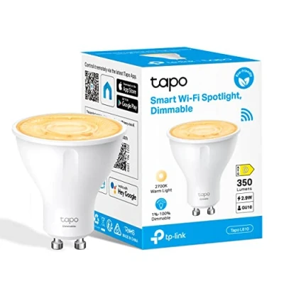 Imagen de Bombilla inteligente TP Link Tapo L610, LED, RGB, 350 lm, Control voz, Regulable, GU10, Blanco