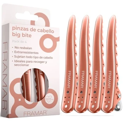 Imagen de FRAMAR Pinzas para Seccionar el Cabello Oro Rosa Profesionales de Cocodrilo Cabello, Metálicas Estilizar, Alligator Mujeres Styling Pack 4