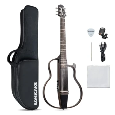 Imagen de SONICAKE Guitarra Acústica Eléctrica Portátil Cuerpo de Caoba Maciza, Marcos Fáciles Montar, Preamplificador Sim Múltiples Formas Cuerpo, Funda y Accesorios