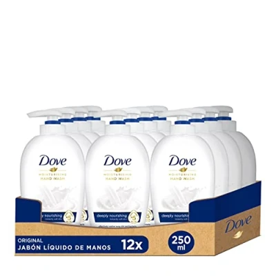 Imagen de Dove Jabón Líquido de Manos Hidratación Profunda con 5 Hidratantes para Todo Tipo Pieles, Pack 12 x 250 ml