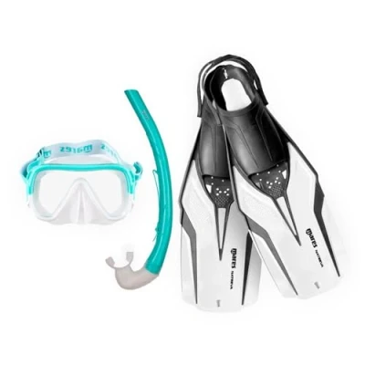 Imagen de Mares Aquazone Set Nateeva Keewee, Conjunto con Máscara Tubo y Aletas de Snorkel Adulto, Unisex, Blanco, S/M