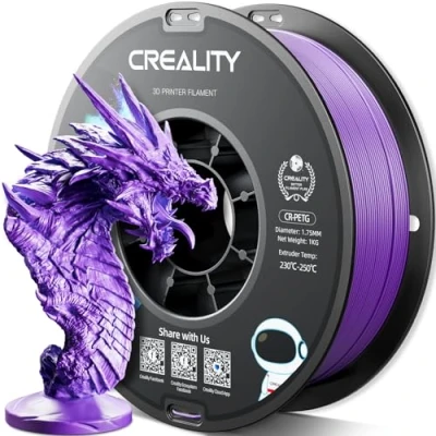 Imagen de Creality Filamento PETG 1.75mm, Fuerte Tenacidad, Inodoro, Mejor Fluidez, Impresora 3D Precisión Dimensional +/ 0.03mm, 1KG Púrpura