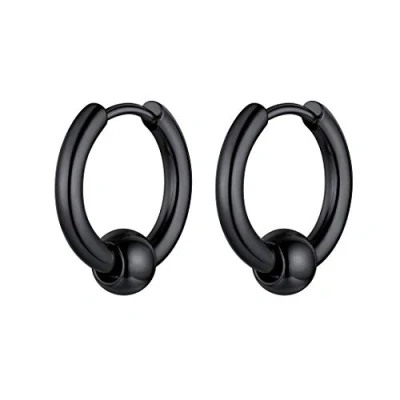 Imagen de GoldChic Aros Negros 12mm Hombre, Pendientes Chico Oreja con Bolas