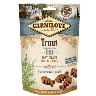 Imagen de Carnilove Soft Snack Trucha enriquecido con Eneldo Paquete Doble 2 x 200 g Premios para Perros y Sin azúcares añadidos Sabor a Carne exótica