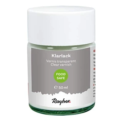 Imagen de Rayher Barniz Transparente para Alimentos, Madera, cerámica, hormigón, raysin, Papel maché, etc, incoloro, 50 ml