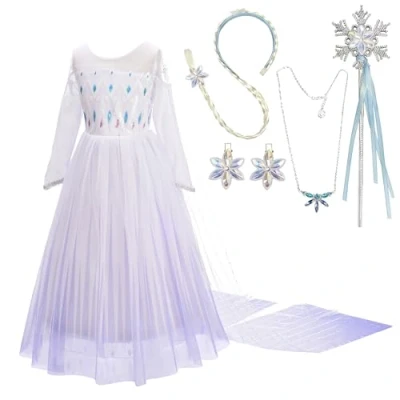 Imagen de Lito Angels Vestido Blanco Princesa Elsa Disfraz Reino del Hielo 2 con Capa y Accesorios para Niñas, Talla 9 10 años 262