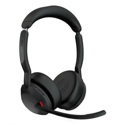 Imagen de Jabra Evolve2 55 Auriculares Estéreo Inalámbricos con Base de Carga, Tecnología Air Comfort, Micrófonos Cancelación Ruido y ANC, para Plataformas UC como Zoom Google Meet, Negro