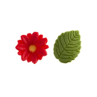 Imagen de Dekora Caja de Flores Azucar con 7 Margaritas Rojas y 5 Hojas Verdes Figuras Comestibles para Tartas Decoracion Tarta Cumpleaños Azúcar