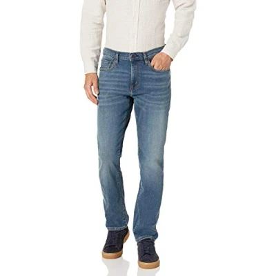 Imagen de Amazon Essentials Pantalón Vaquero Elástico de Ajuste Deportivo Hombre, Azul Medio Vintage, 32W / 28L