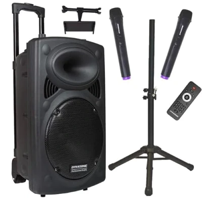 Imagen de DYNASONIC DYNAPRO 15 Plus (3ª Generación Pack Tripode) Altavoz Bluetooth Portatil Profesional, Potente 800W 2 microfonos Karaoke, Soporte Tablet y tripode