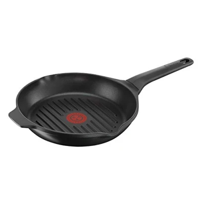 Imagen de Tefal Aroma Grill de aluminio fundido 26 cm, recubrimiento titanio antiadherente y thermosport, aptas para todo tipo cocinas, base gruesa inducción, picos vertedores asas apoyo, Negro