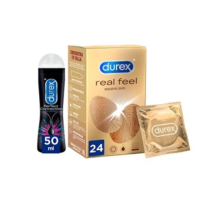Imagen de Durex Preservativos Real Feel + Lubricante Perfect Connection base silicona 24 condones 50ml