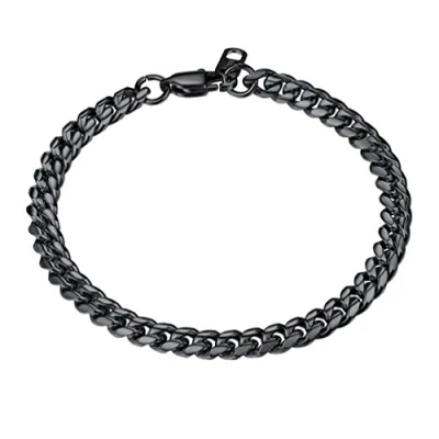 Imagen de PROSTEEL Pulsera para Hombre Cadena Cubana de Acero Inoxidable 6mm/10mm/14mm Ancho, 19cm 21cm Longitud, Dorado/Negro/Plateado Opcional (Negro 6mm 21.00)