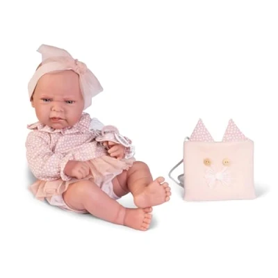 Imagen de Muñecas Antonio Juan Recién Nacida Lea Bolso Gatito Dulzura y Calor de Vinilo Colección 2024 42cm Ref. 50403