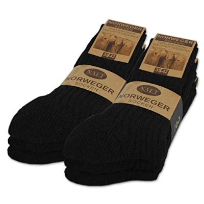 Imagen de sockenkauf24 6 Pares Calcetines Noruegos con Lana Hombre Mujer de Invierno Negro Gris Antracita (43 46, Negro)