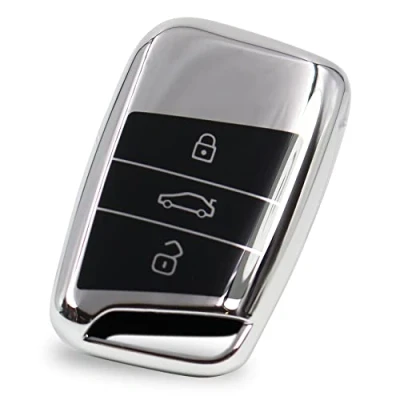 Imagen de Finest Folia, Funda para llave de coche 3 botones, carcasa TPU cromada brillante, accesorio VD (cromo plateado)