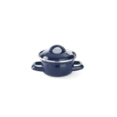 Imagen de HENDI Cazuela con tapa, olla, para sopas y salsas, cocinar servir, sólo apta cocinas de gas, 0.5 L, diámetro 115x(h)95 mm, acabado esmaltado azul, reborde acero inoxidable