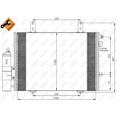 Imagen de NRF EASY FIT 35353 Condensador con secador, junta anular 11,7 8,6 Aluminio 510 RENAULT: CLIO 2, Kangoo I, I Express