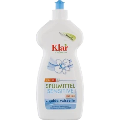 Imagen de detergente transparente Sensitive 500 ml, concentrado respetuoso con el medio ambiente sin fragancia, para una vajilla limpia y brillante, libre de fragancias colorantes sintéticos, vegano
