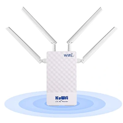 Imagen de Router 4G SIM, KuWFi 300Mbps LTE Impermeable para Exteriores con Ranura Tarjeta Adaptador 48 PoE, Soporte Enrutador Wi Fi Móvil B1 / B3 B7 B8 B20