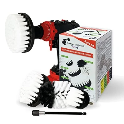 Imagen de Kornely™ Cepillo de Taladro,Extra Suave,Blanco, Juego 5 Unidades.Depurador Potencia Profesional.No Raya Las Superficies.Adecuado para alfombras,tapicería,Muebles,Interior del Coche