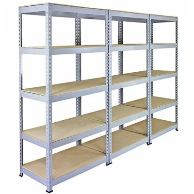 Imagen de 3 Estanterías Grises Q Rax Sin Tornillos 90x50x183cm con 5 Estantes Almacenamiento Almacenaje Herramientas Taller Almacén Garaje Estanterias Metalicas Industrial Capacidad Peso 200kg por Estante