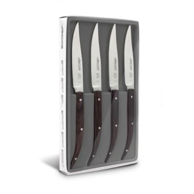 Imagen de Arcos Serie Cuchillos de Mesa Juego 4 piezas (Cuchillos Chuleteros) Hoja Filo Acero Inoxidable NITRUM 110 mm Mango Madera Palisandro Color marrón