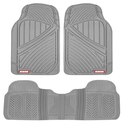 Imagen de Motor Trend FlexTough Performance Alfombrillas de Goma para Todo Tipo Clima, 3 Piezas, Piso automóviles, Camiones, SUV, Resistentes al Agua (Gris)