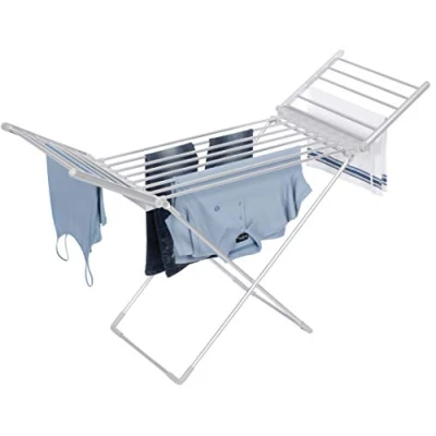 Imagen de Daewoo HEA1874 Tendedero portátil plegable con calefacción, 230 W, carga máxima de 15 kg, cable 1,4 m, bajos costos funcionamiento y alas plegadas, color blanco, aluminio