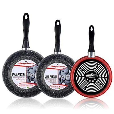 Imagen de MAGEFESA K2 Rojo Set Juego 3 Sartenes 18 20 24 cm, inducción, Antiadherente Piedra Libre de PFOA
