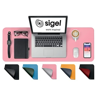 Imagen de SIGEL SA605 Vade de escritorio impermeable imitación cuero rosa, silber doble cara 80 x 30 cm