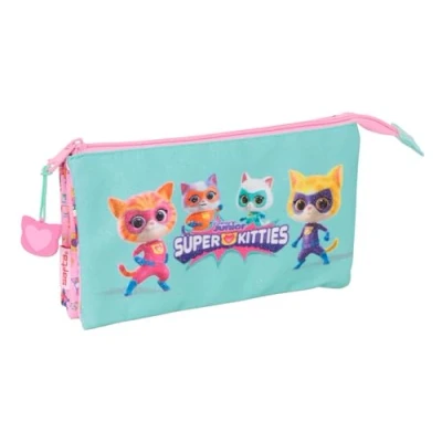 Imagen de Safta SUPERKITTIES Portatodo Triple, Estuche Infantil, Niño, Ideal para Niños en Edad Escolar, Cómodo y Versátil, Calidad Resistencia, 22x3x12 cm
