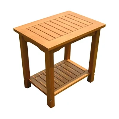 Imagen de Spetebo Mesa auxiliar de madera eucalipto barnizada 50 x 35 cm jardín pequeña con 2 estantes