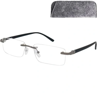 Imagen de Mini Brille Gafas de Lectura Montura al Aire con Cristales Rectangulares, Funda incluye, Cuadradas Acero Inoxidable (Negra), Para Leer Hombre y Mujer,+1.0 Dioptrías