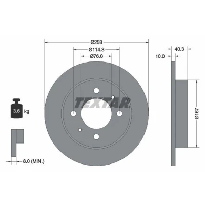 Imagen de TEXTAR PRO 92117103 Disco de freno 258 10 04/06 114,3 macizo revestido sin perno sujeción rueda, buje rueda HYUNDAI: COUPE