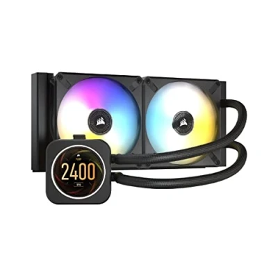 Imagen de Corsair iCUE H100i ELITE Refrigerador de CPU Líquido con Pantalla LCD (Pantalla IPS Personalizada, 40 LED RGB Dinámicos, Ventiladores 120 mm, Radiador 240 mm) Negro