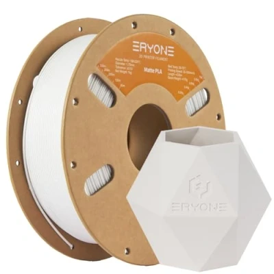 Imagen de Filamento PLA mate ERYONE para impresora 3D, 1,75 mm, tolerancia: ± 0,03 1 kg (2,2 libras) / rollo, Blanco
