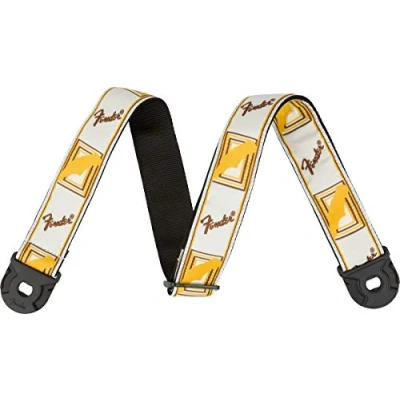 Imagen de Fender® Correa para guitarra con sistema de seguridad cinturón seguridad, poliéster, 1 unidad, color blanco, amarillo y marrón