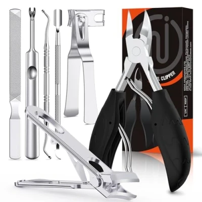 Imagen de Cortauñas Set De dedos los Pies INXEN, Cortaúñas SúPer Afiladas, Para UñAs gruesas o encarnadas,7PCS Alicates Acero Inoxidable Kit Manicura y Pedicura Profesional Adulto Negro