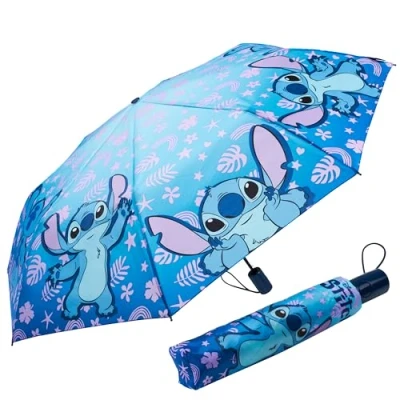 Imagen de Disney Stitch Paraguas Plegable Niños, Ligero y Telescópico Accesorios de Viaje (Azul Stitch)