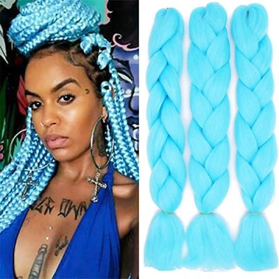 Imagen de 60cm Pelo Sintetico para Trenzas Africanas Extensiones de Cabello Jumbo Braids Crochet Braiding Hair Extensions 3PCS (Azul claro)