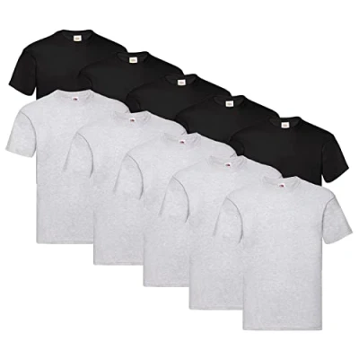 Imagen de Fruit of the Loom Camiseta original para hombre (10 unidades), 5 x negro + gris 1 bloc de notas compra Hl, XXXL