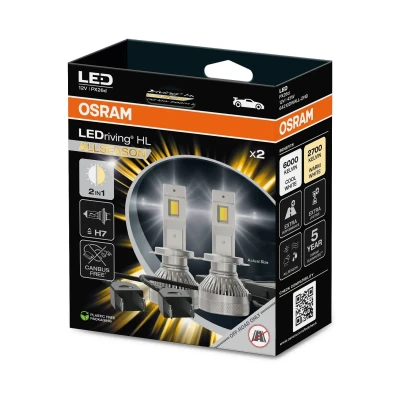 Imagen de OSRAM LEDriving HL ALLSEASON ≜H7, lámpara LED de luz carretera y cruce, color conmutable blanco frío a cálido, 6000K 2700K, solo para uso todoterreno, sin ECE, 2 lámparas