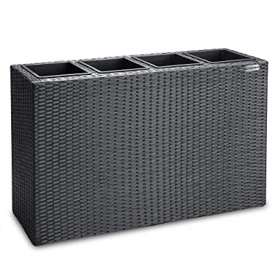 Imagen de CASARIA Macetero de Poliratán para Exterior jardín 4 Macetas Drenaje Agua 95 x 27 60 cm Jardinera Negro