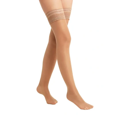 Imagen de Falke Seidenglatt 15 Denier STAY UPS Transparent Silky Calcetines por encima de la rodilla, Mujer, Talla: 38/39, Powder