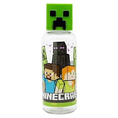 Imagen de Botella de agua reutilizable para niños y niñas plástico con diseño infantil tapón figurita 3D capacidad 560 ml Minecraft