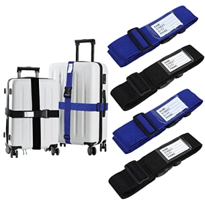 Imagen de AiQInu Correas para Maletas,4 Piezas Ajustables Resistentes de Equipaje con Etiqueta Maleta Cerrar Las Maletas Forma Segura Mientras Viajas,para Equipaje, Mochilas,Tiendas Campaña