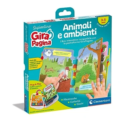 Imagen de Clementoni Sapientino Animales y Ambientes electrónico Niños Compatible con Girapagina, Juego Educativo 2 Años, Libro Aprendizaje Acústico, Enfoque a la Lectura, Color Recambio girpagina (16643)